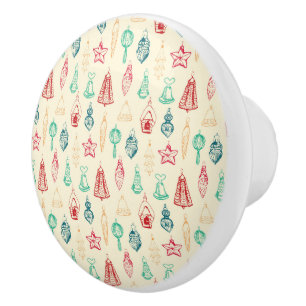 Colourful Vintage Christmas decorations hand drawn Ceramic Knob