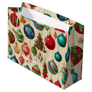 Colourful Vintage Christmas Hanging Ornaments  Large Gift Bag