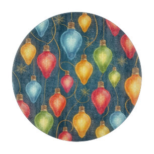 Colourful, vintage Christmas lights decor Cutting Board