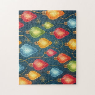 Colourful, vintage Christmas lights decor Jigsaw Puzzle
