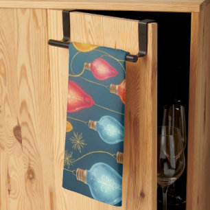 Colourful, vintage Christmas lights decor Tea Towel