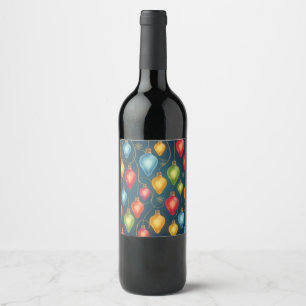 Colourful, vintage Christmas lights decor Wine Label