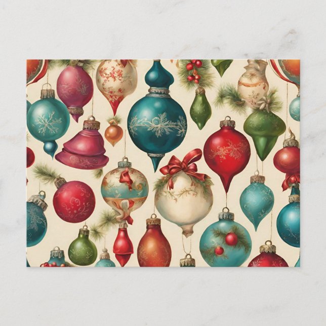 Colourful Vintage Christmas Ornaments  Holiday Postcard (Front)