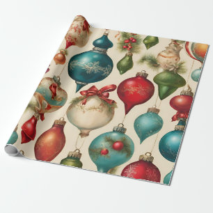 Colourful Vintage Christmas Ornaments  Wrapping Paper