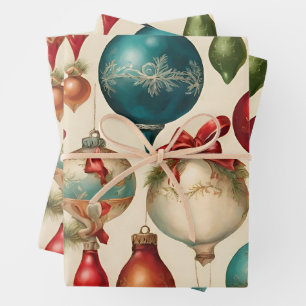 Colourful Vintage Christmas Ornaments  Wrapping Paper Sheet