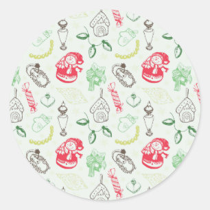 Colourful vintage christmas snowman classic round sticker