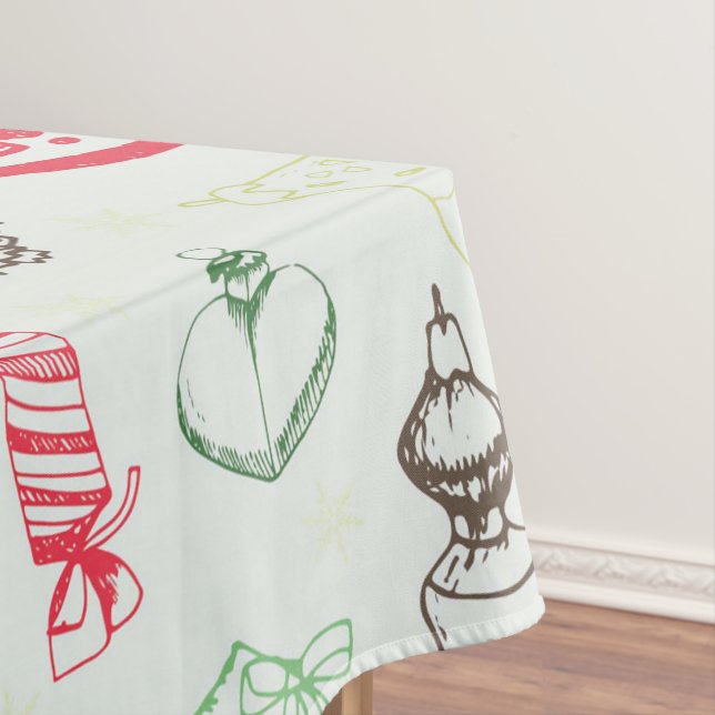 Colourful vintage christmas snowman tablecloth (In Situ)