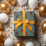 Colourful Vintage Christmas Theme Pattern Wrapping Paper<br><div class="desc">Christmas theme wrapping paper featuring colourful hand-drawn holiday symbols with red gold and forest green colours.</div>