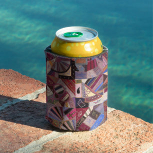 Colourful Vintage Crazy Quilt Can Cooler