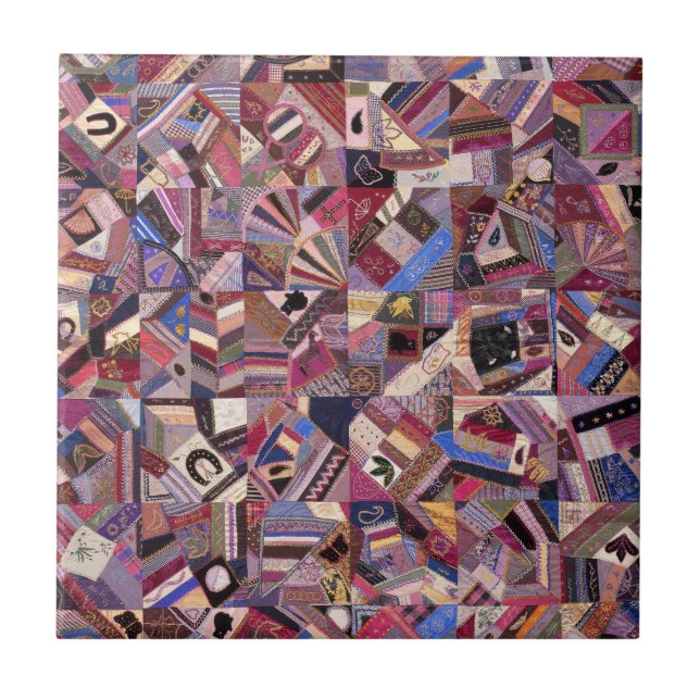 Colourful Vintage Crazy Quilt Ceramic Tile (Front)