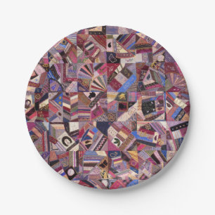 Colourful Vintage Crazy Quilt Paper Plate