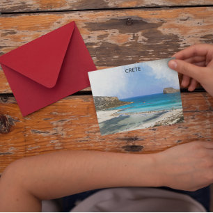 Colourful Vintage Crete Greece Painting Postcard