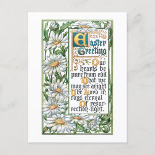 Colourful Vintage Easter Greeting with Daisies Holiday Postcard