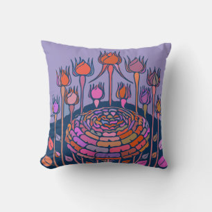 Colourful Vintage Floral Art in Purple and Blue Cushion