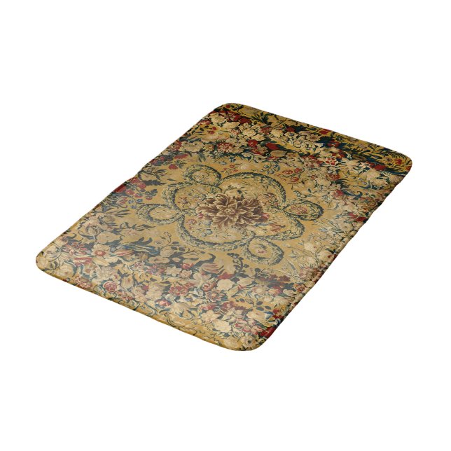Colourful Vintage Floral Carpet Pattern Bath Mat (Angled)