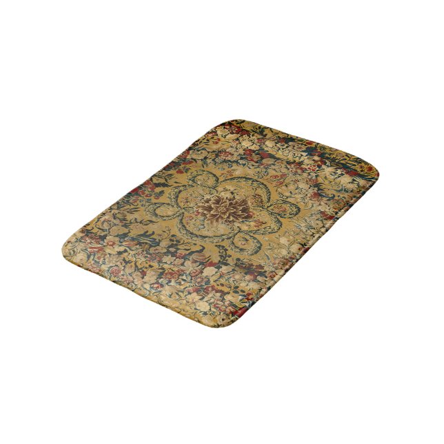 Colourful Vintage Floral Carpet Pattern Bath Mat (Angled)
