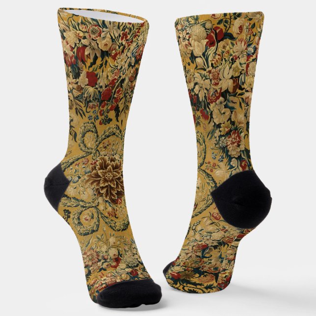 Colourful Vintage Floral Carpet Pattern Socks (Angled)