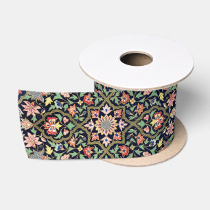 Colourful Vintage Floral Indian Mandala Pattern Satin Ribbon