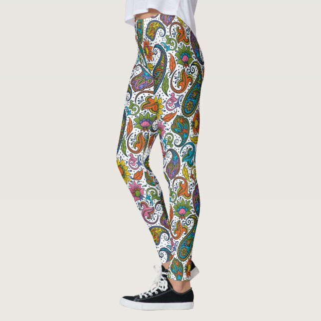Colourful vintage floral paisley pattern leggings (Left)
