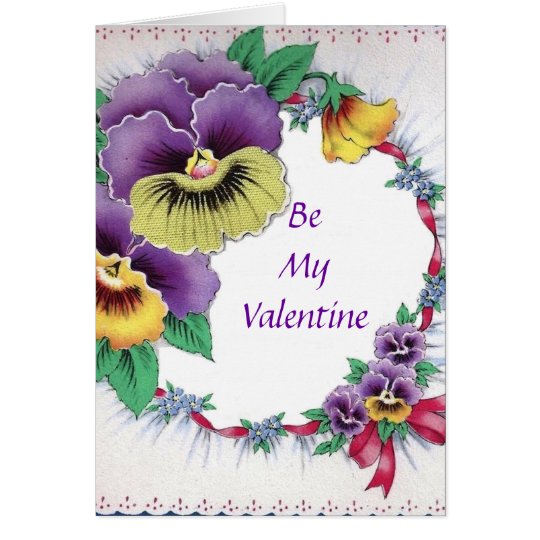 Colourful Vintage Floral Pansy Valentine Card