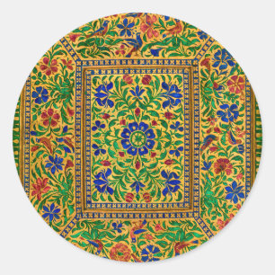 Colourful Vintage Floral Pattern With Birds Classic Round Sticker