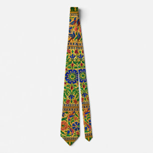 Colourful Vintage Floral Pattern With Birds Tie