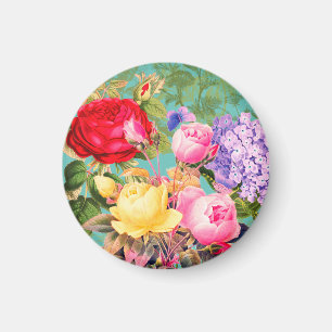 Colourful Vintage Floral Print Magnet