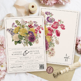 Colourful Vintage Floral Romantic Garden Wedding Invitation