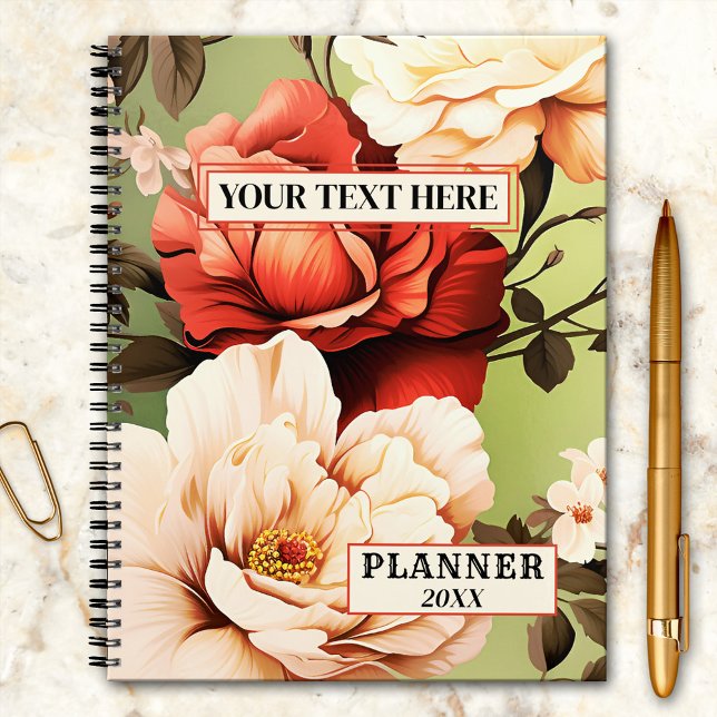 Colourful Vintage Floral Rose  Planner (Elegant planner featuring a vintage floral rose design.)