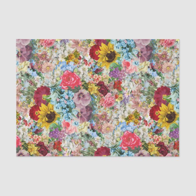 Colourful Vintage Floral tissue paper (Front)