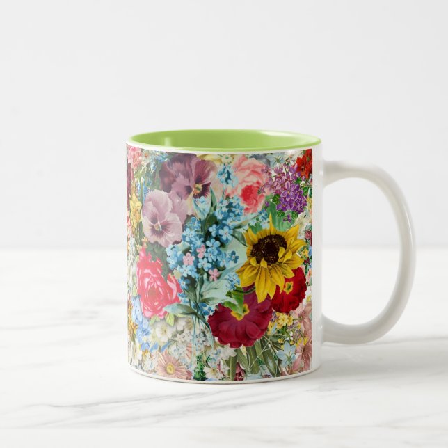 Colourful Vintage Floral Two-Tone Coffee Mug (Right)