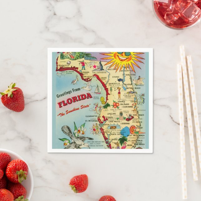 Colourful Vintage Florida Map Napkin (Insitu)