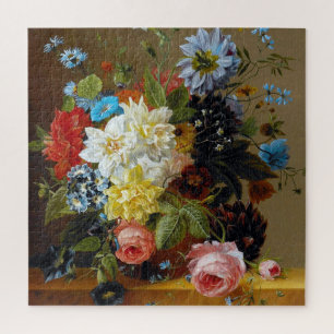 Colourful Vintage Flowers Vase Art Painting Jigsaw Puzzle
