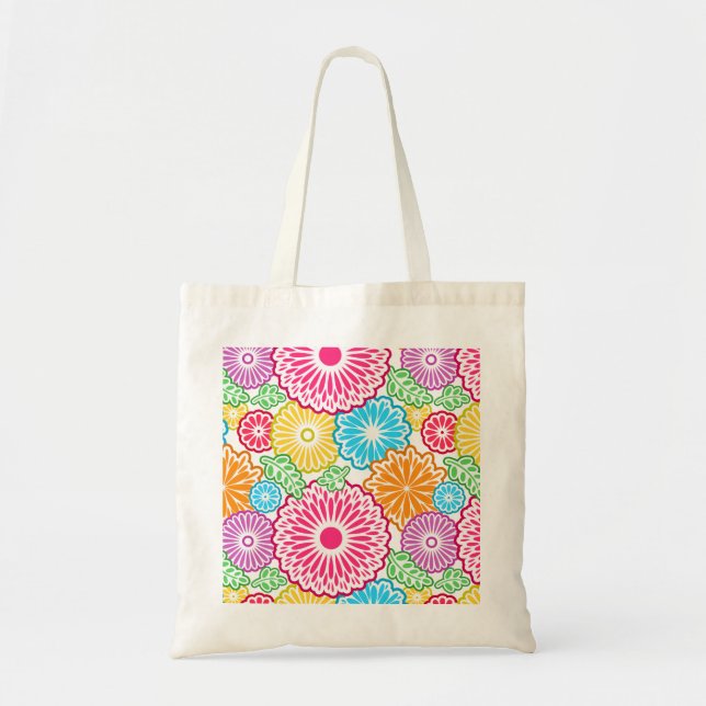 Colourful vintage flowers white background tote bag (Front)