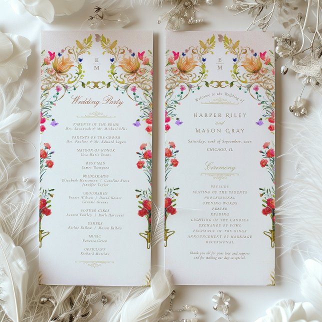 Colourful Vintage Garden Wedding Ceremony Program (Creator Uploaded)