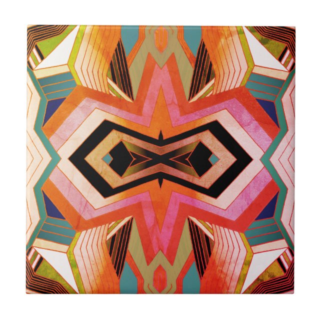 Colourful Vintage Geometric Vibes Ceramic Tile (Front)