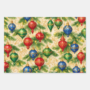 Colourful Vintage Hanging Christmas Ornaments  Wrapping Paper Sheet