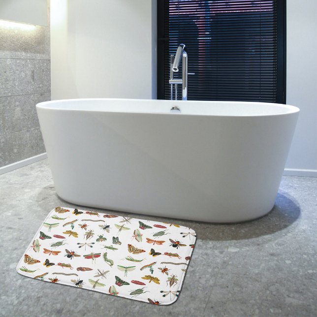 Colourful Vintage Insect Illustration Pattern Bath Mat (Creator Uploaded)