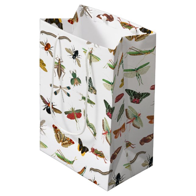 Colourful Vintage Insect Illustration Pattern  Medium Gift Bag (Front Angled)