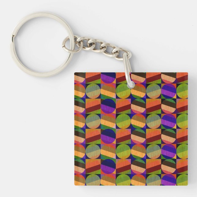 Colourful Vintage Inspired Pattern Key Ring (Front)