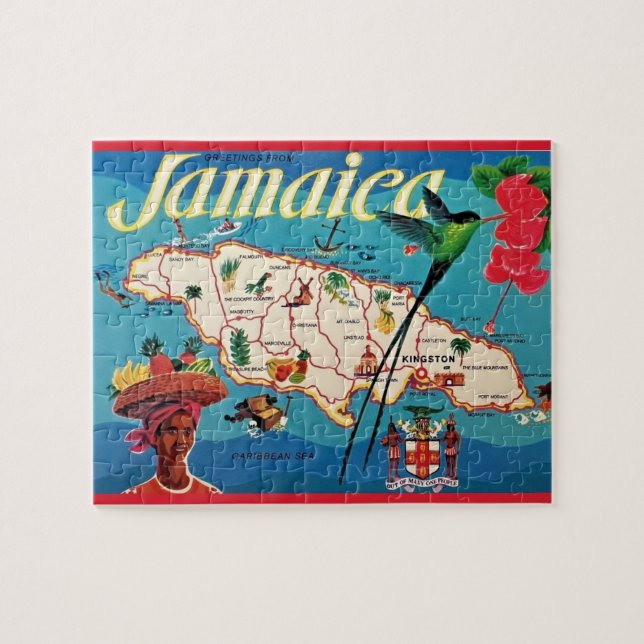 Colourful Vintage Jamaica Map Puzzle (Horizontal)