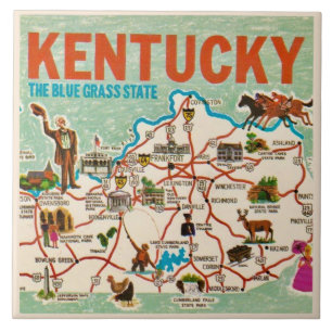 Colourful Vintage Kentucky Map  Ceramic Tile