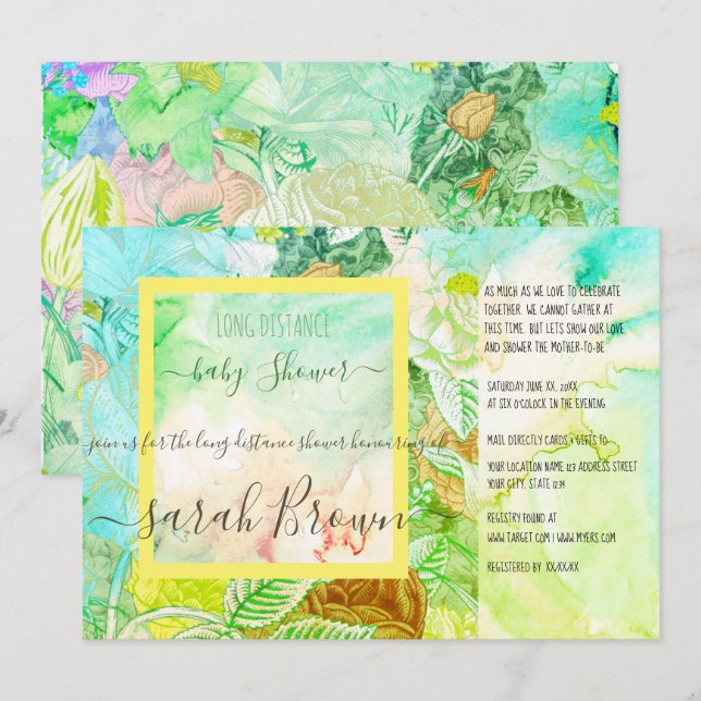 COLOURFUL VINTAGE  LONG DISTANCE BABY SHOWER INVITATION (Front/Back)