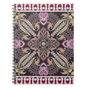 Colourful vintage mandala motifs seamless pattern notebook