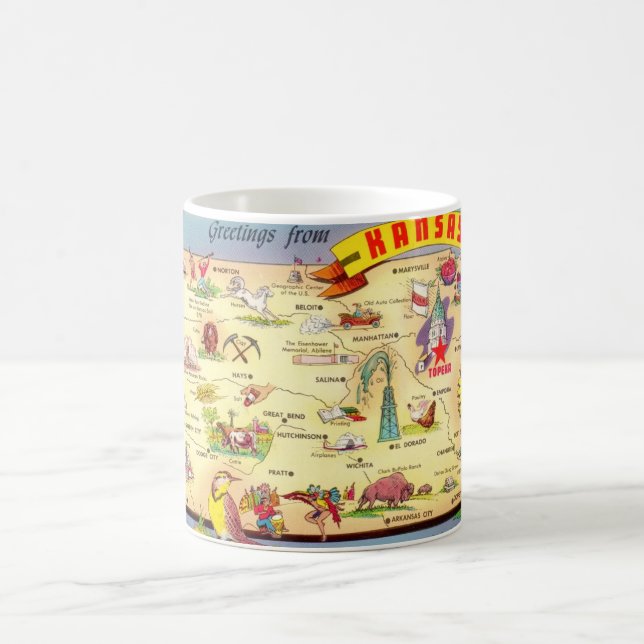 "Colourful Vintage Map of Kansas Mug (Center)
