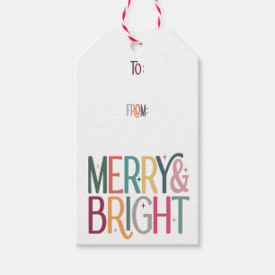 Colourful Vintage Merry and Bright Retro Holiday Gift Tags