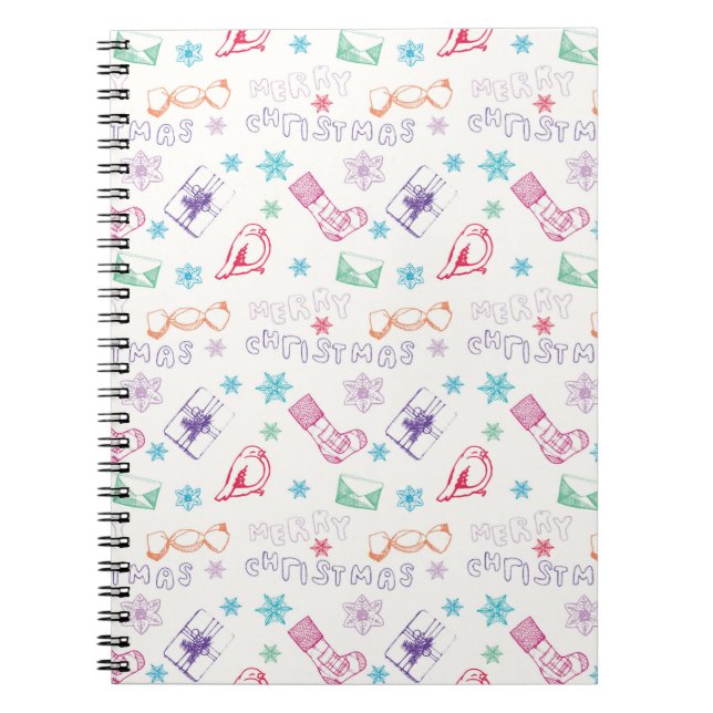 Colourful vintage merry christmas pattern notebook (Front)