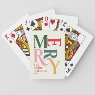 Colourful vintage merry christmas retro merry playing cards