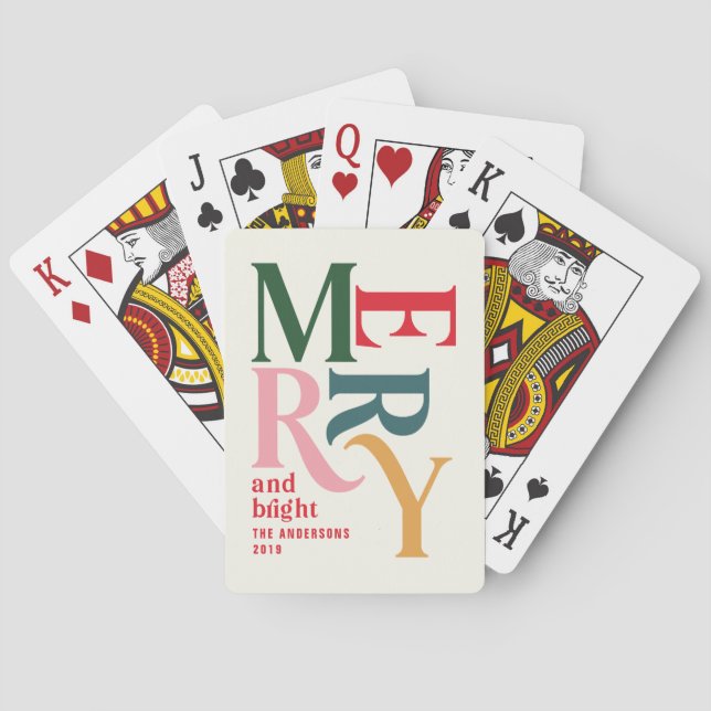 Colourful vintage merry christmas retro merry playing cards (Back)