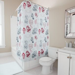 Colourful vintage merry christmas toys shower curtain